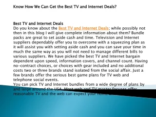 TV and Internet Deals