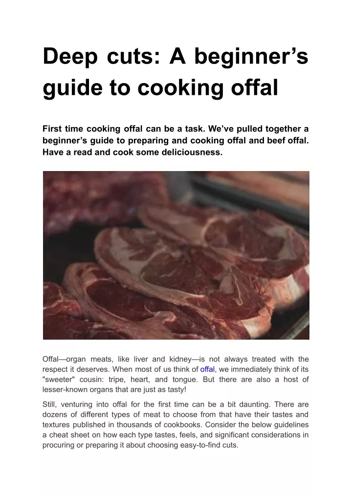 deep cuts a beginner s guide to cooking offal