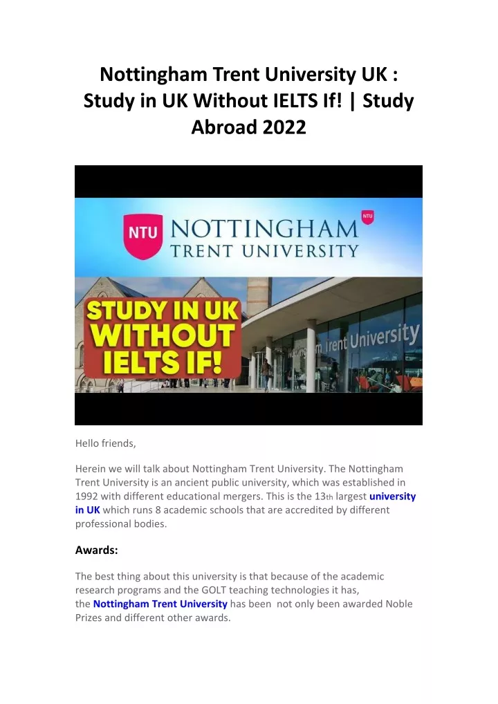nottingham trent university uk study