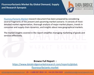 Fluorosurfactants Market By Global Demand, Supply and Research Synopsis