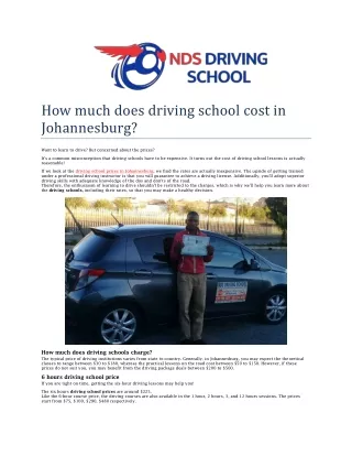 How much does driving school cost in Johannesburg