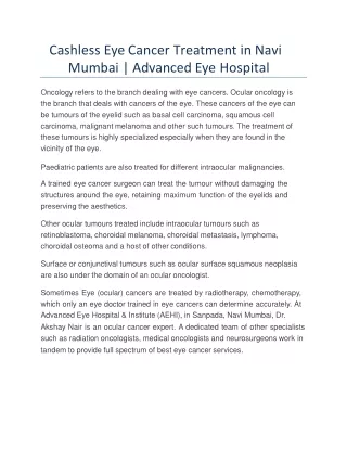 Cashless Eye Cancer Treatment in Navi Mumbai