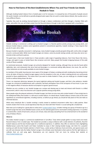 How to Find Some of the Best Establishments Where You and Your Friends Can Smoke Hookah in Texas.Pdf
