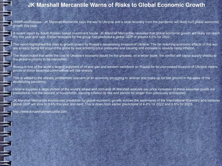 jk marshall mercantile warns of risks to global