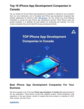 Top 10 iPhone App Development Companies in Canada