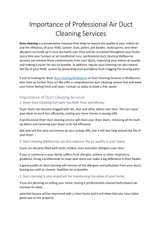 Importance of Professional Air Duct Cleaning - NDCM