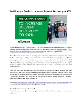 An Ultimate Guide to Increase Solvent Recovery to 90 Percent
