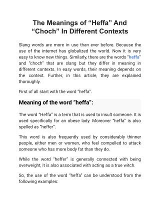 The Meanings of “Heffa” And “Choch” In Different Contexts