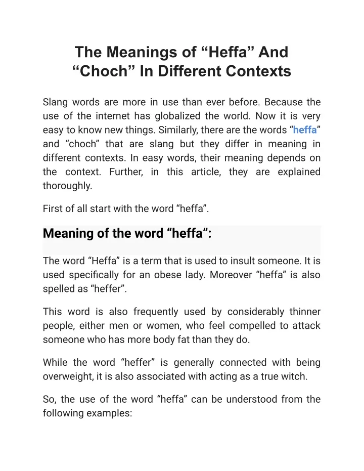 the meanings of heffa and choch in different