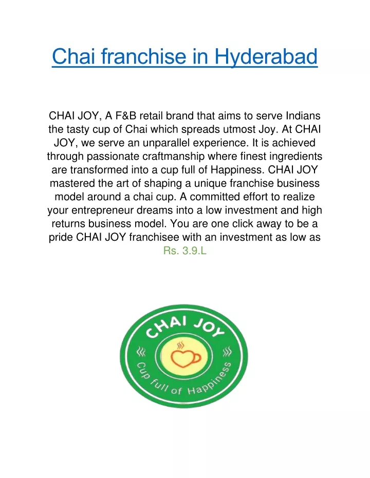 chai franchise in hyderabad