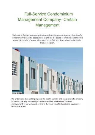 Full-Service Condominium Management Company- Certain Management