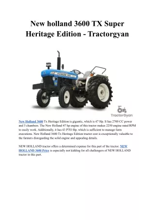 New holland 3600 TX Super Heritage Edition - Tractorgyan