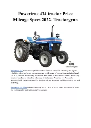 Powertrac 434 tractor Price Mileage Specs 2022- Tractorgyan