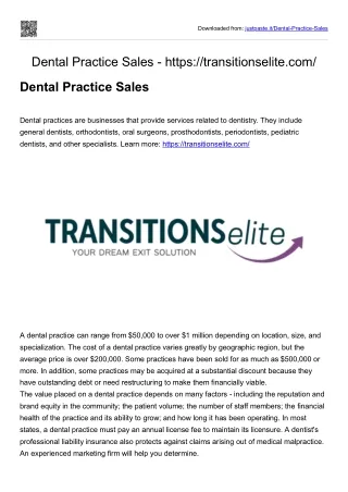 Dental Practice Sales: https://transitionselite.com/