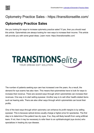 Optometry practice sales: https://transitionselite.com