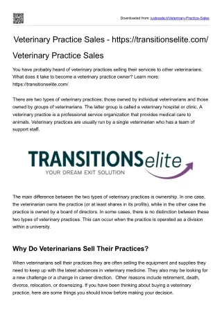 Veterinary practice sales: transitionselite.com