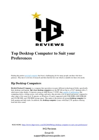 Top Desktop Computer to Suit your Preferences