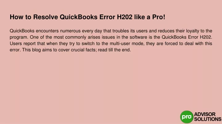 how to resolve quickbooks error h202 like a pro