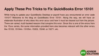 apply these pro tricks to fix quickbooks error 15101