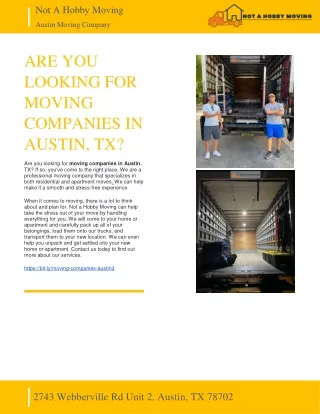 NOT A HOBBY MOVING - ARE YOU LOOKING FOR MOVING COMPANIES IN AUSTIN, TX