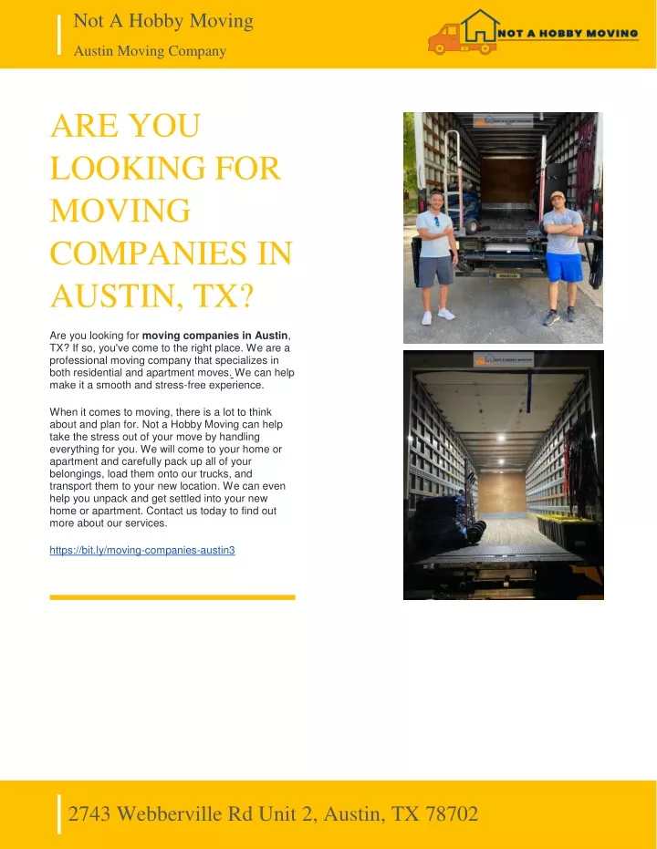 not a hobby moving austin moving company