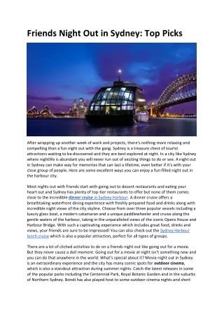Friends Night Out in Sydney- Top Picks