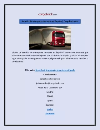 Servicio de transporte terrestre en España | Cargoback.com