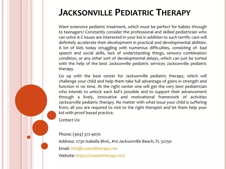 jacksonville pediatric therapy