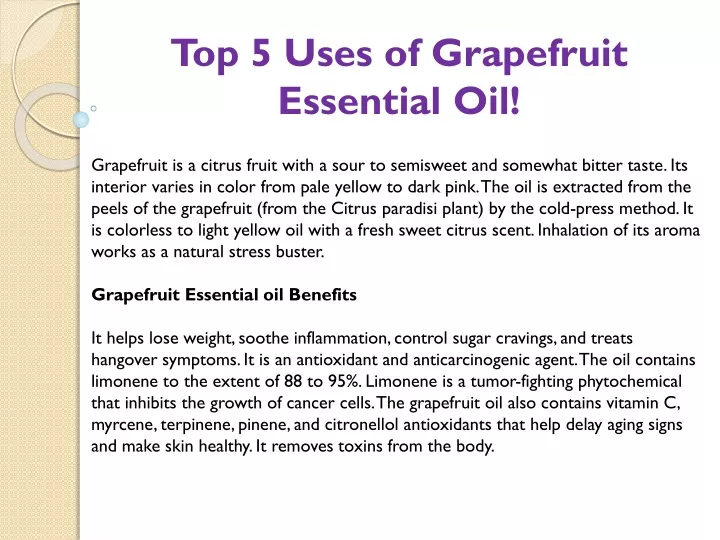 top 5 uses of grapefruit essential oil