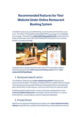 Recommended Features for Your Website Under Online Restaurant Booking System