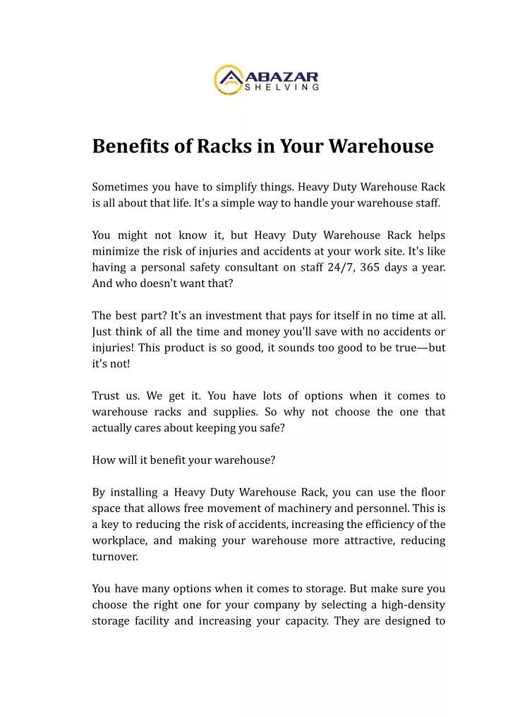 benefits of racks in your warehouse