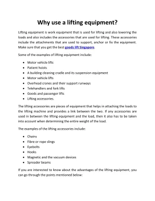 why use a lifting equipment