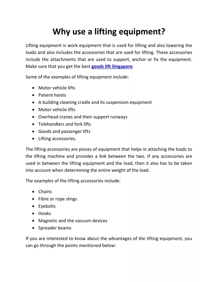 why use a lifting equipment