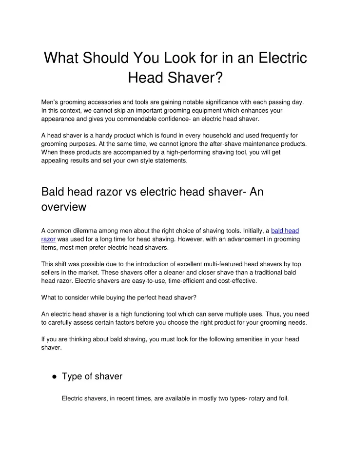 what should you look for in an electric head