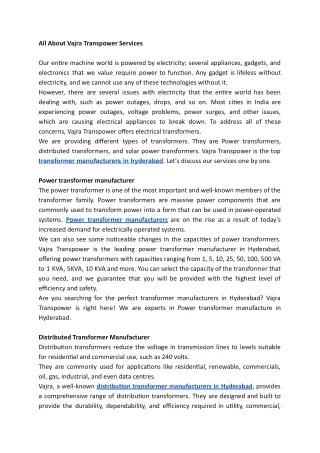 all about vajra transpower services