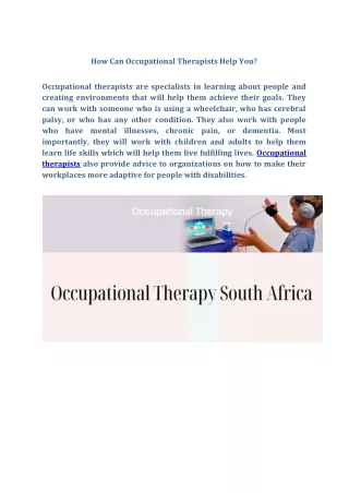 How Can Occupational Therapists Help You