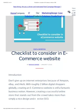 Checklist to consider in E-Commerce website by GIC Pune