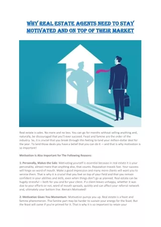 Why Real Estate Agents Need to Stay Motivated and On Top of Their Market