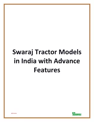 Swaraj Tractor Models in India with Advance Features