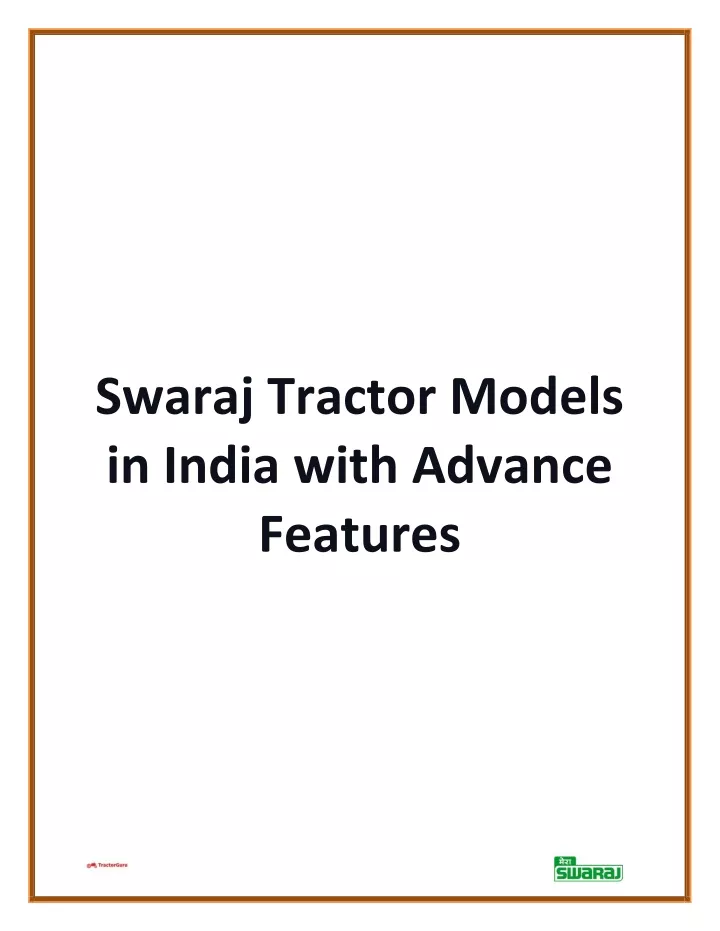 swaraj tractor models in india with advance