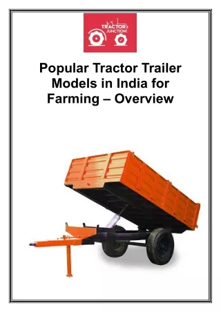Popular Tractor Trailer Models In India for Farming