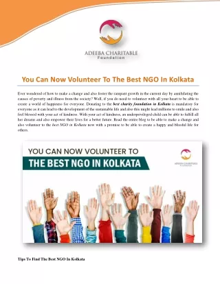 You Can Now Volunteer To The Best NGO In Kolkata