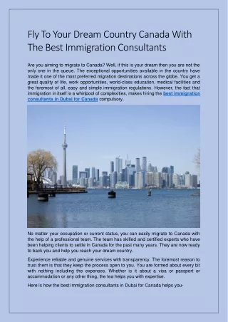 Fly To Your Dream Country Canada With The Best Immigration Consultants