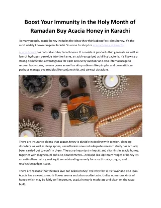 Boost Your Immunity in the Holy Month of Ramadan Buy Acacia Honey in Karachi