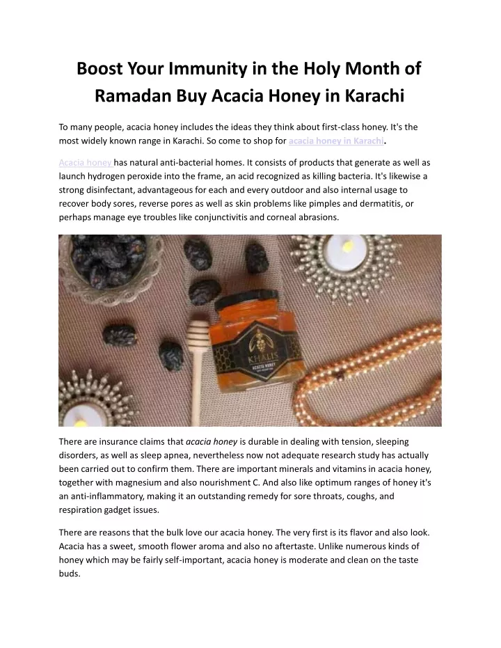 boost your immunity in the holy month of ramadan buy acacia honey in karachi