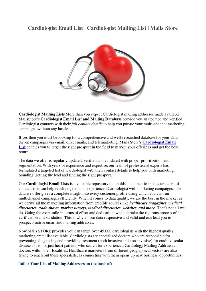 cardiologist email list cardiologist mailing list