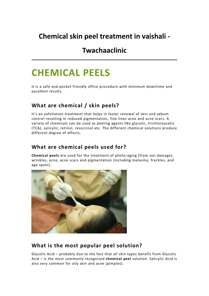 chemical skin peel treatment in vaishali