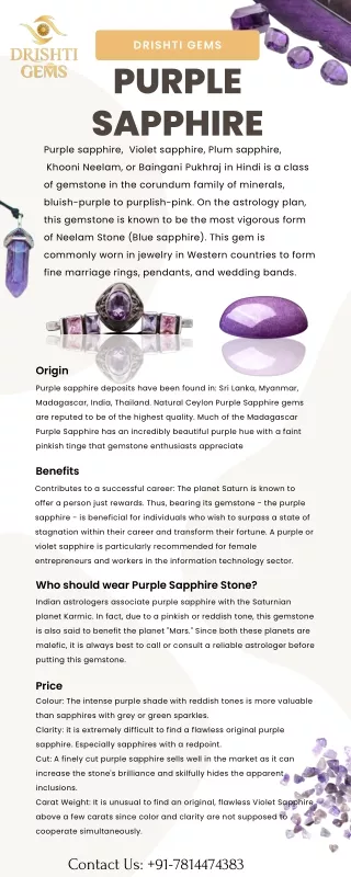 Purple sapphire Infographic | Drishti Gems
