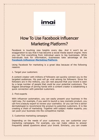 How To Use Facebook Influencer Marketing Platform