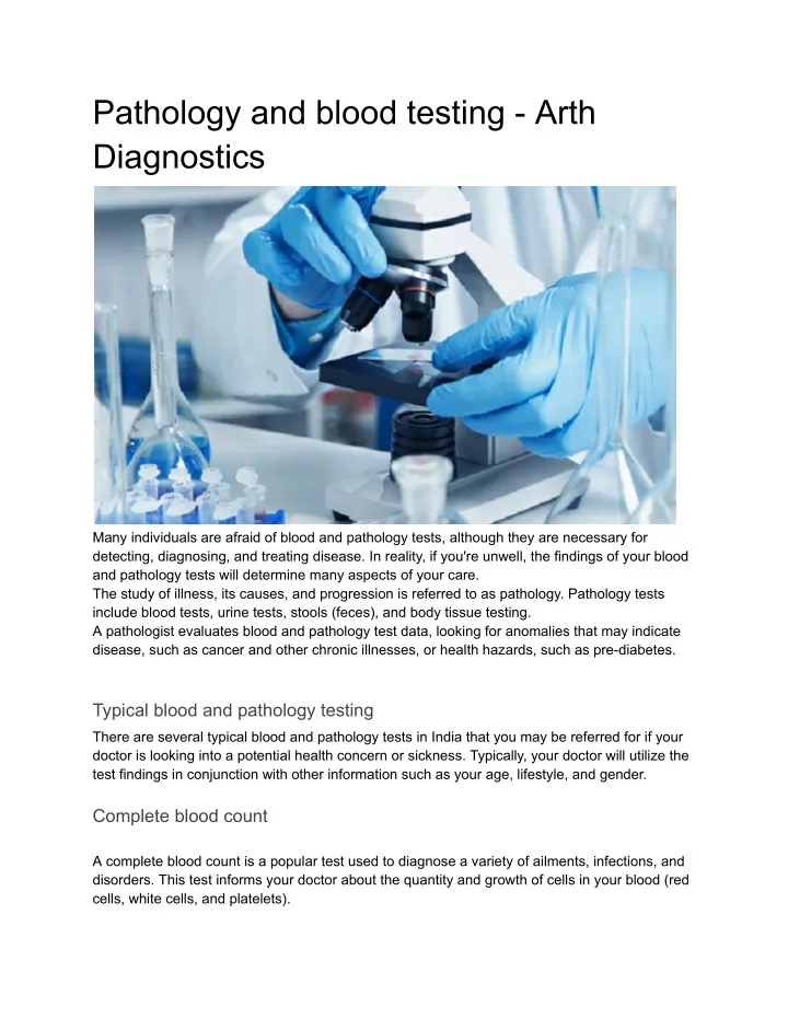 pathology and blood testing arth diagnostics